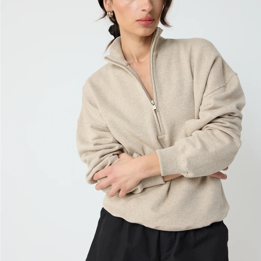 Almina Concept The 1/2 Zip Sweatshirt Oatmeal Pullover Size Small